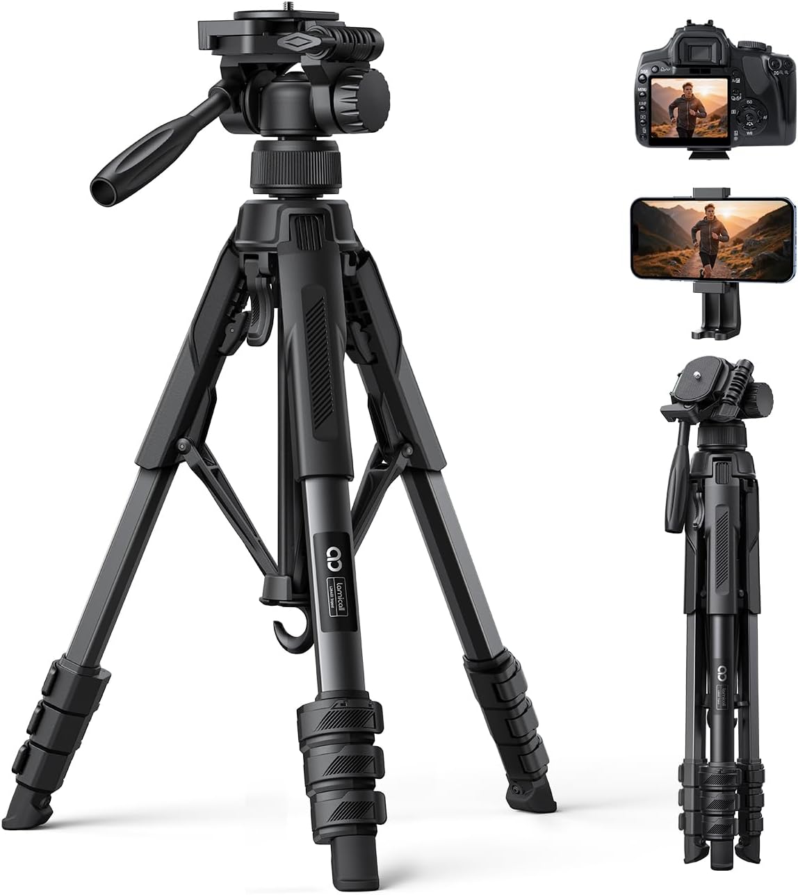 [Load Capacity: 17.9 lbs (8 kg) Camera Tripod, 360° Rotation, 66.9 inches (170 cm) Height, Lamicall: Head Stand, Shooting, Tripod Stand, Extendable, Adjustable, Photo, Smartphone Holder, Freely
