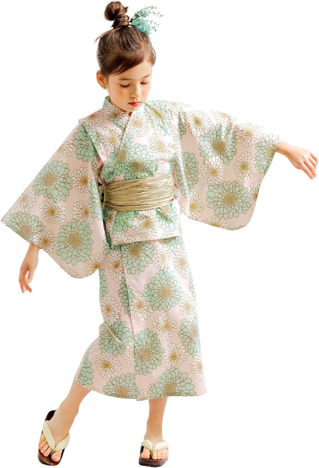 Bee say00001 Yukata Robe, 3-Piece Set, Girls, Kids, Summer, Fireworks Display, Festivals, Easy, Flowers, Dahlia, Margaret, Belt