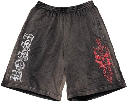 BOSSI 'RED DAGGER' RHINESTONE SWEATSHORTS