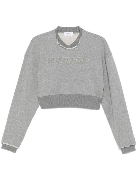 Alexander McQueen アレクサンダーMCクイーンロゴコットンクロップドスウェットシャツ - Image 1