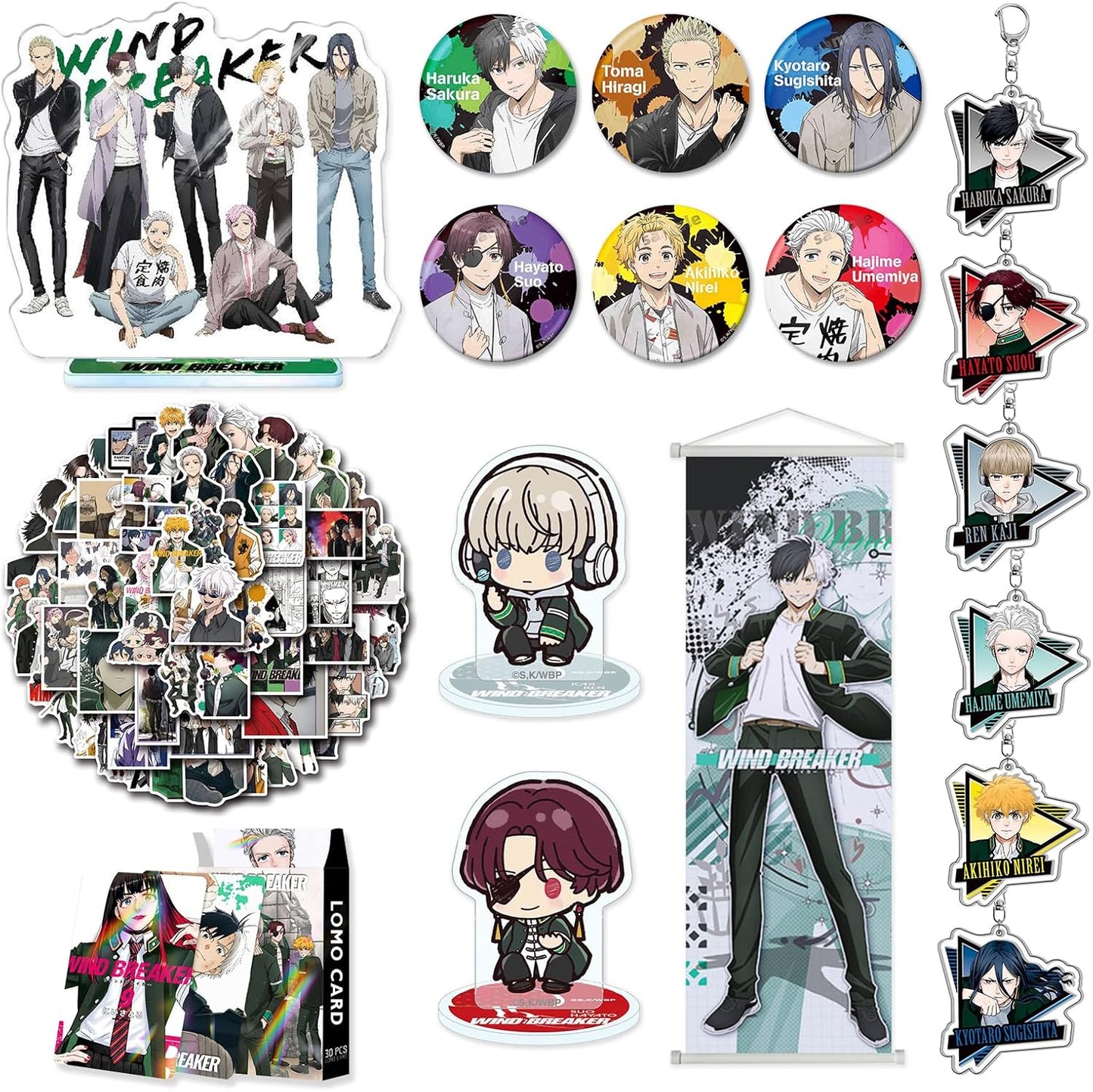 DIROLVON Wind Chime High School, Haruka Sakura, Goods, Wind Breaker Lucky Bag Set, Badge, Acrylic Stand, LOMO Card, Birthday Gift, Gift (A)