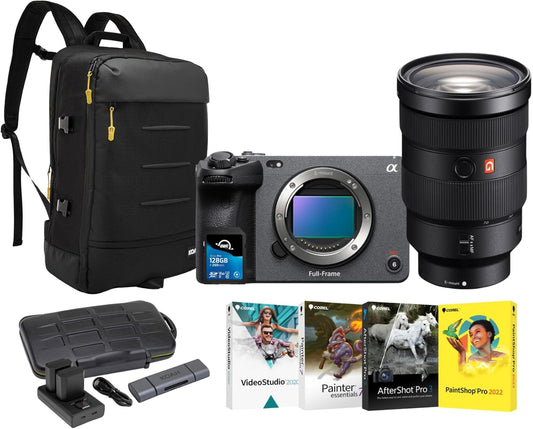 Sony FX30 デジタルシネマカメラ FE 24-70mm f/2.8 GM II レンズバンドル バックパック付き (2パック) バッテリー、メモリーカード、ソフトウェア4個、カードリーダー付き