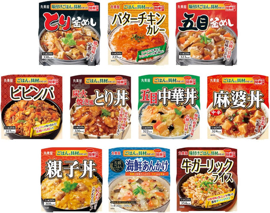 Marumiya Donburi Rice with Rice, 10 Types Assortment Set (Oyakodon, Mapo-don, Chinese Bowl, Bibimbap, Tori-don, Seafood Ankake, Tomato Risotto, Kamameshi 3 Types)