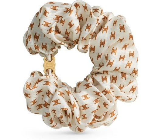 Celine mini Triomphe scrunchy in silk and brass with gold finish - Image 1