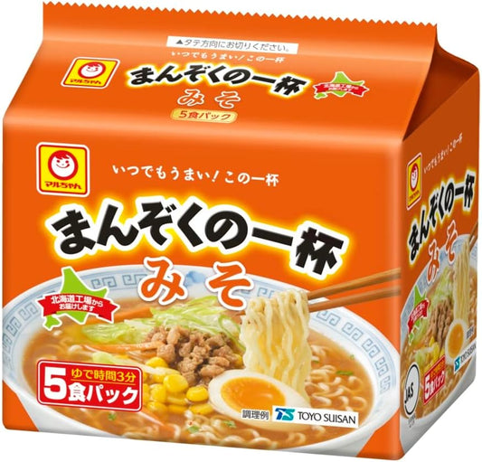 Maruchan Manzoku Cup Miso, 5 Servings Pack (3.1 oz (83 g) x 5 Servings x 6 Bags / 30 Servings in Total, Instant Ramen, Chinese Noodles, Ramen (Miso Soup Made with Flavored Vegetables and Ginger) Miso