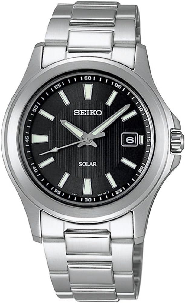 Seiko SBPN067 Solar Quartz Men's Wristwatch, Silver, Black, Bracelet Type