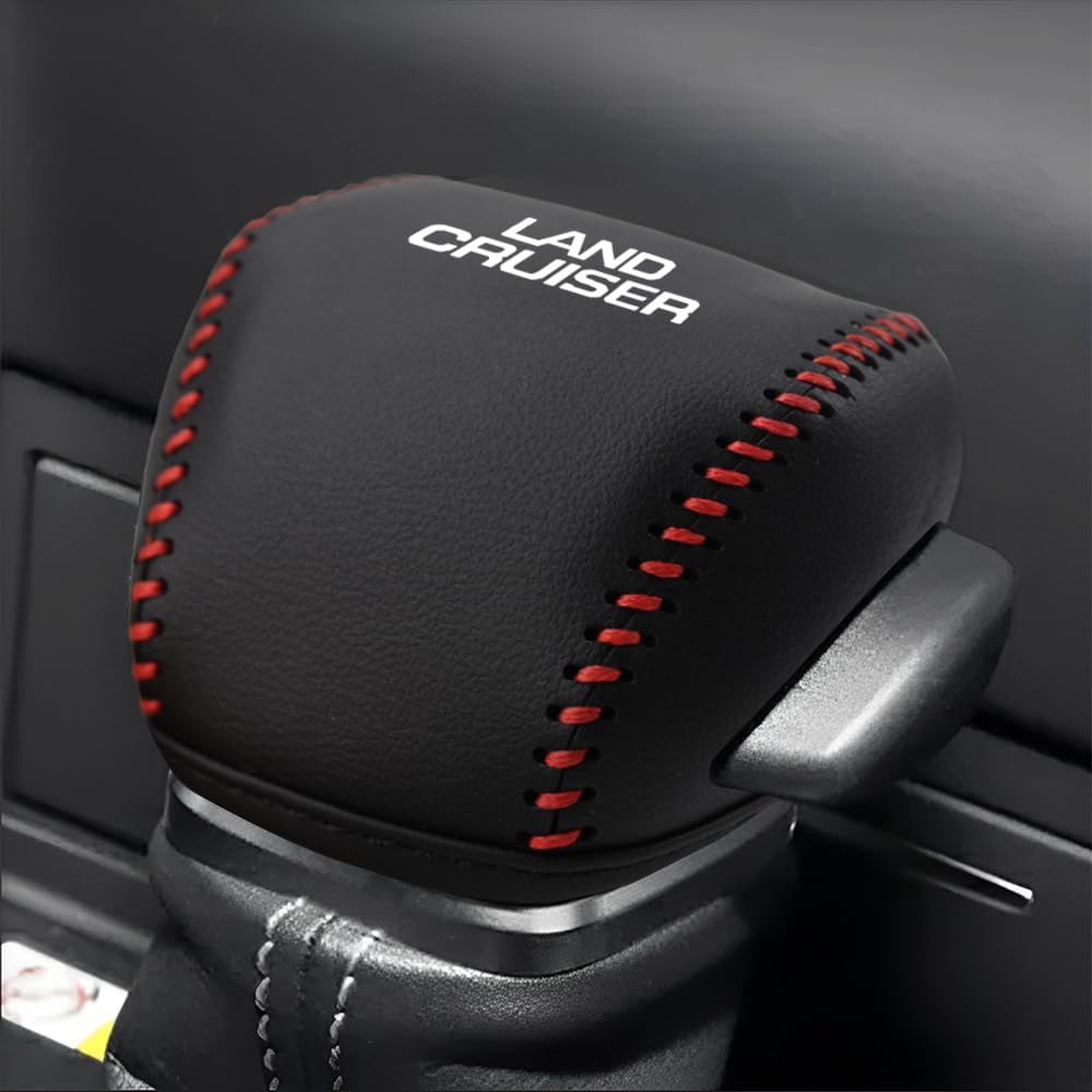 Toyota New Land Cruiser 250 Series Dedicated Shift Knob Cover Gear Shift Shift Lever Leather Logo Protective Cover Interior Custom Parts Easy Installation (Red Stitch)