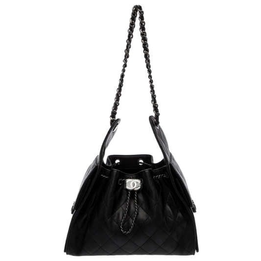 CHANEL 'BLACK' CAVIAR QUILTED LEATHER SMALL 25 HOBO BAG