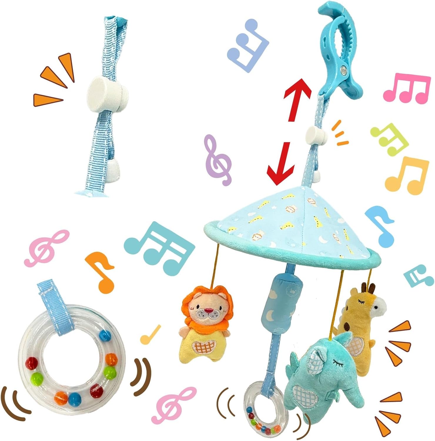 Cute Character Baby Stroller Toy, Child Seat, Car Toy, For Children, Baby, 0, 1, 2, Baby Shower, Birthday Gift, (Light Blue, Adjustable Length)