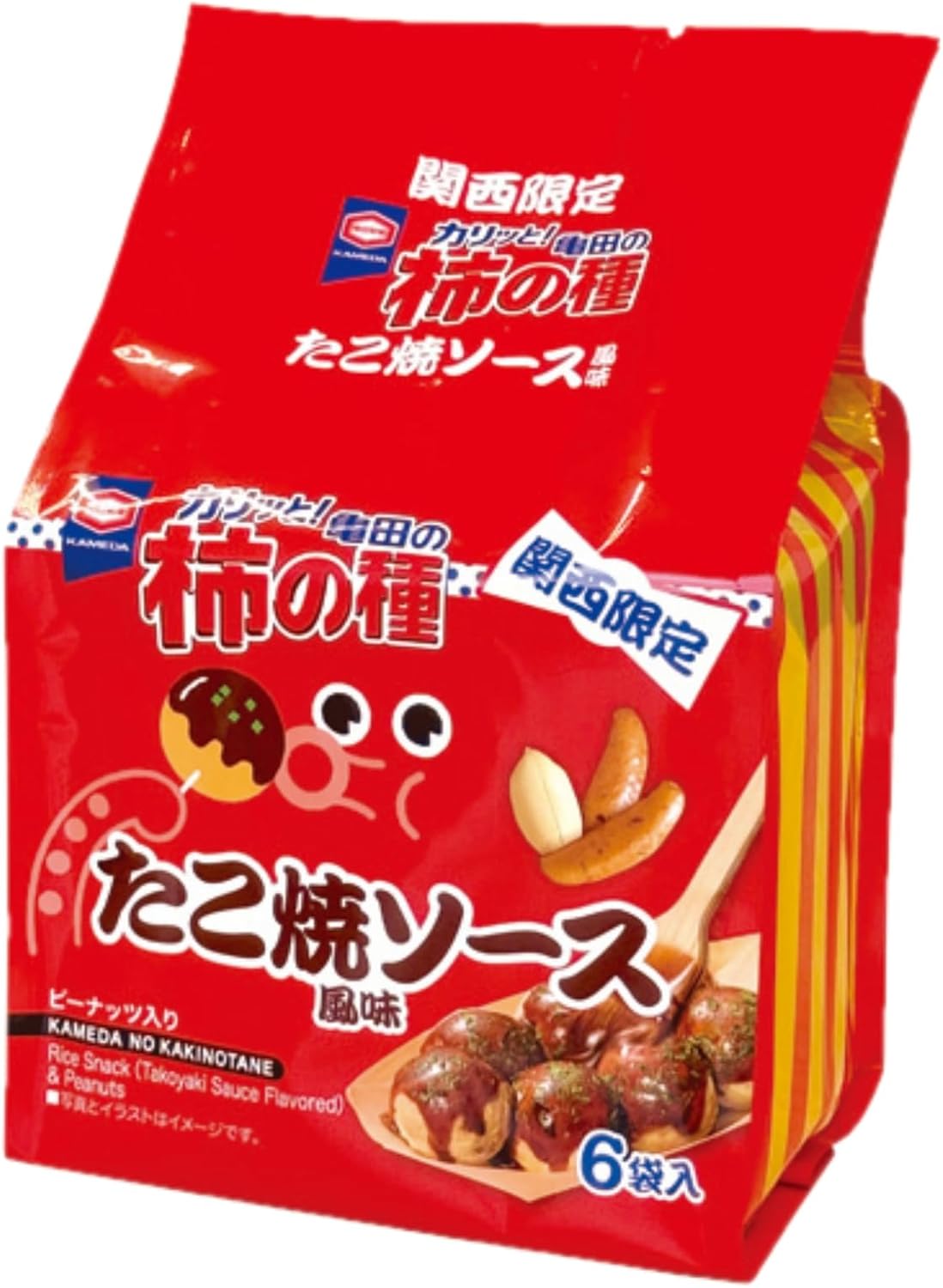 Kameda's Persimmon Seeds, Takoyaki Sauce Flavor, 6 Bags, 3.8 oz (108 g), Local Souvenir, Hyogo