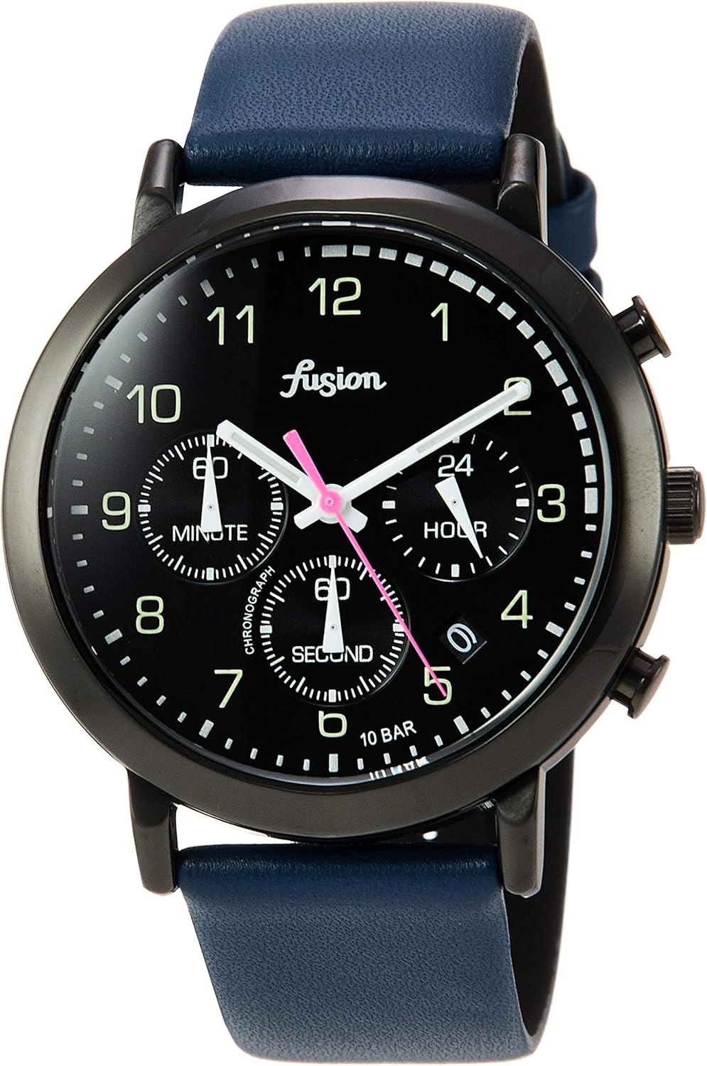 Seiko Watch AFST401 Fusion 70s City Military Taste Chronograph Black Dial Curved Hardlex Wristwatch with Daily Use Reinforced Water Resistant (10 ATM) Blue, Dial color - black, Fashion 70s City