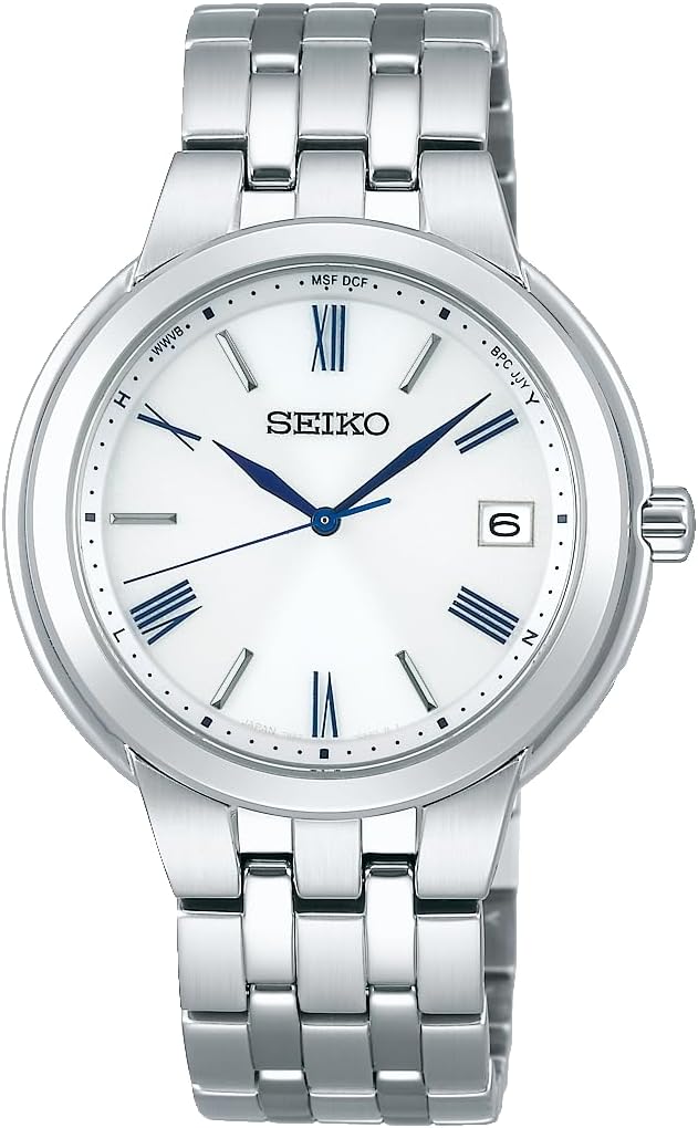 Seiko Selection Men's Wristwatch, Solar Radio Dress Design, silver / white, Bracelet Type