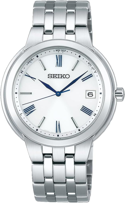 Seiko Selection Men's Wristwatch, Solar Radio Dress Design, silver / white, Bracelet Type