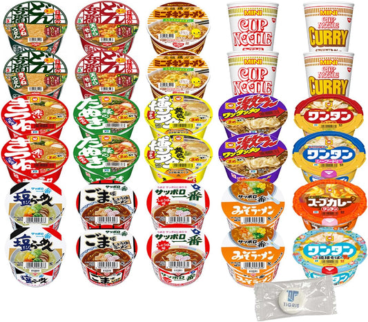 Mini Cup Noodle 17 Varieties Taste Comparison Assorted Set Bulk Purchase Small Size (Total 30 Meals) + With Ramune