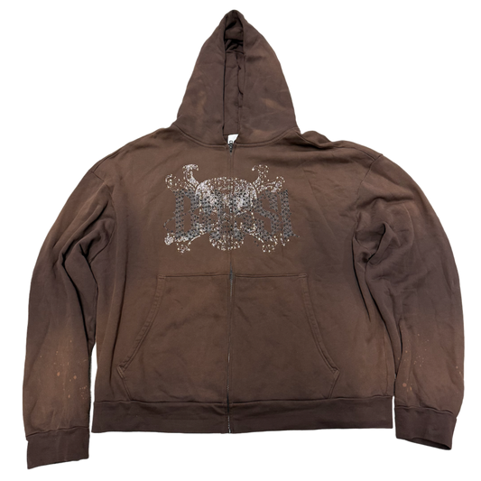 BOSSI' SKULL & BONES' WASHED BROWN ZIP UP HOODIE