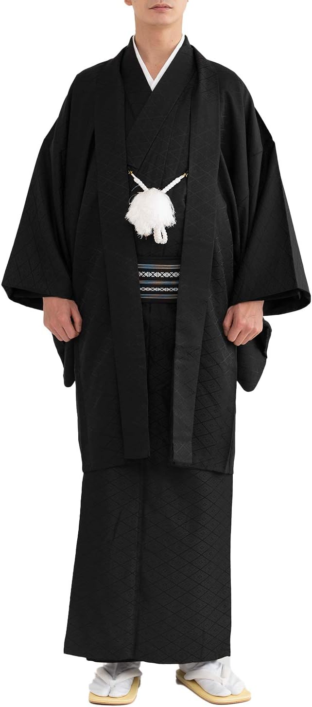 Kyoetsu Men's Kimono Set, Washable, 2-Piece Set, With Crest