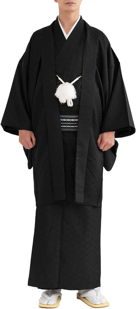 Kyoetsu Men's Kimono Set, Washable, 2-Piece Set, With Crest