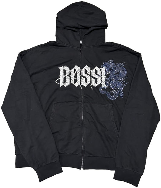 BOSSI 'PURPLE DRAGON' BLACK ZIP-UP HOODIE