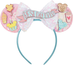 Eisyaa Diadema de orejas de ratón, orejas de ratón rosas con lentejuelas para mujeres y niñas, diadema de lazo brillante para decoración de fiesta de disfraces de cosplay