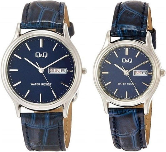 Citizen Q&Q A204A205-302 Pair Watch, Lightweight, Waterproof, Cheap Citizen, Men's, Women's, Blue