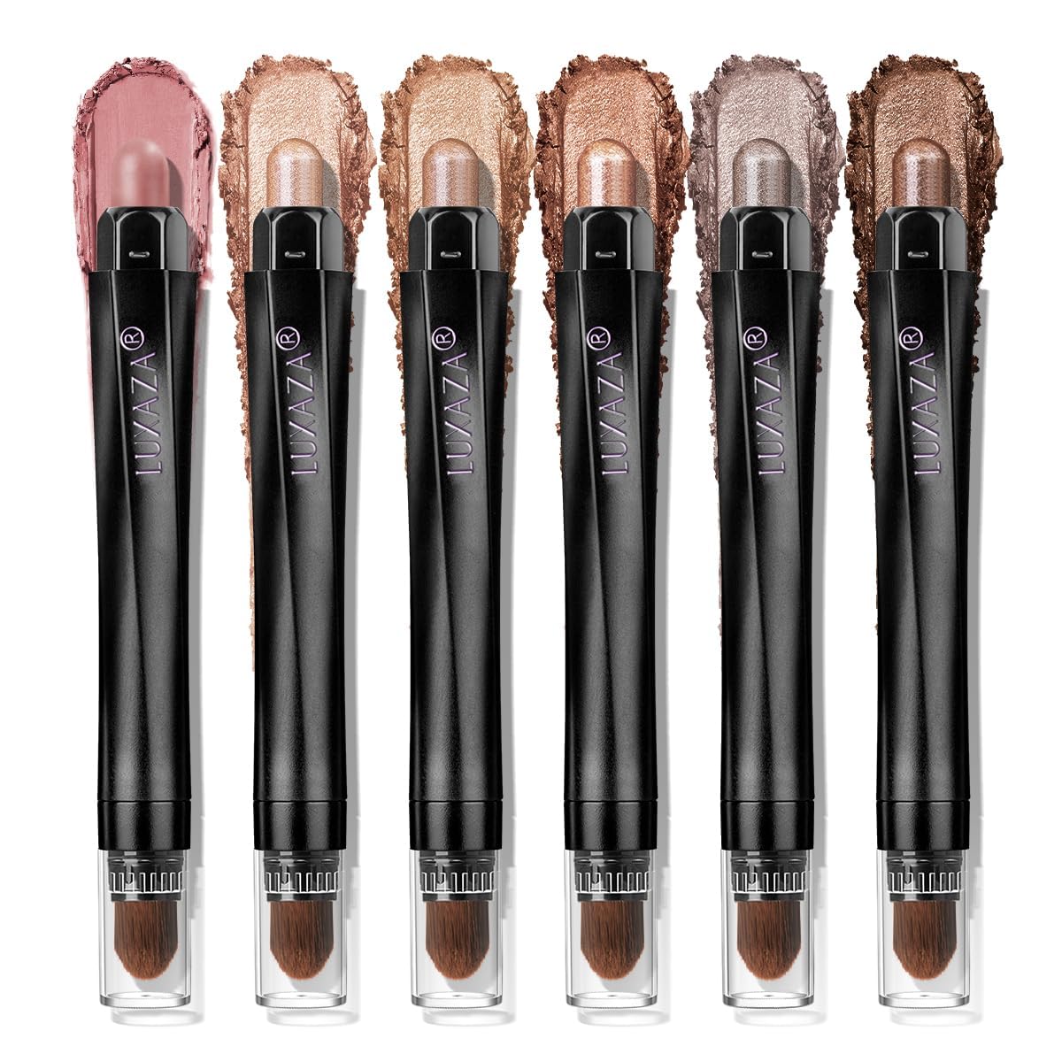 LUXAZA PRO Neutral Eyeshadow Stick Makeup 6PCS Set, Brown Nude Metallic Shimmer Matte Cream Eye Shadow Palette Eyeliner Brightener Pencil Crayon, Party Makeup - BROWN CANYON