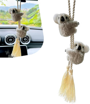 2 adornos colgantes de koala oscilante, colgante de felpa para espejo retrovisor, divertidos accesorios de decoración del interior del automóvil, universales para mujeres y hombres (gris y