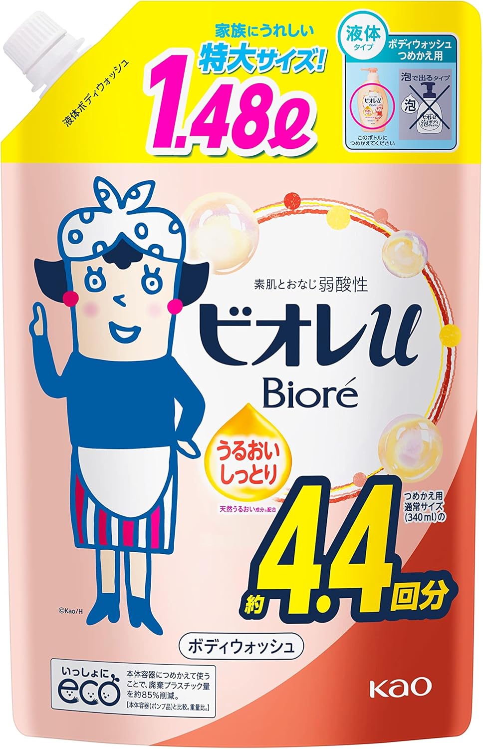Biore u [Large Capacity] Body Soap Moisturizing Smooth Refill for 4.4 times 1.48 liters (50 fl oz) soap weakly acidic can also be used on baby's skin body wash whole body cleanser [