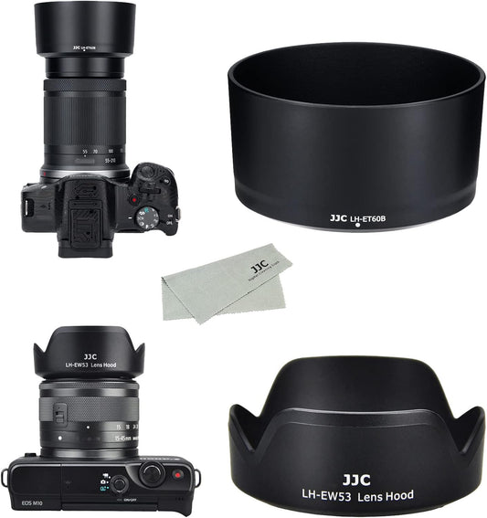 JJC (1+1) ABS Reversible Lens Hood for Canon ET-60B & Canon EW-53 Compatible Canon RF-S 55-210mm F5-7.1 IS STM & Canon RF-S 18-45mm F4.5-6.3 IS STM Lens Compatible with Canon EOS R50 Dual Lens Kit