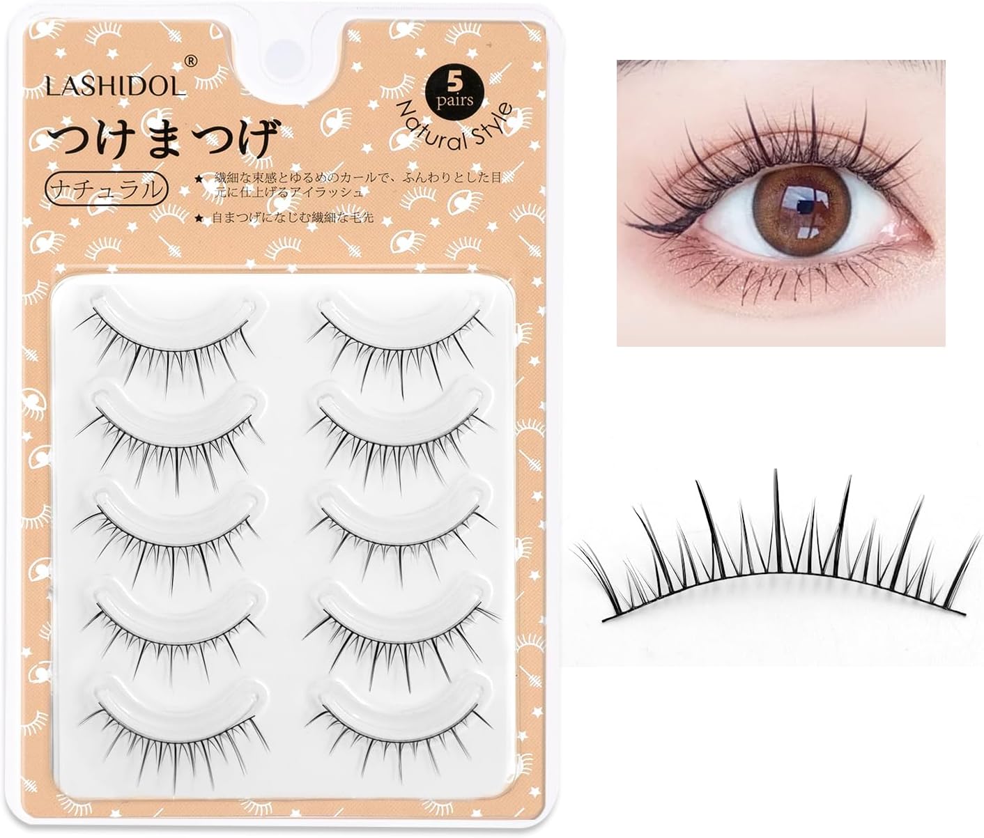 LASHIDOL False Eyelashes Natural Soft Thin Black Axis Handmade False Eyelashes Natural False Eyelashes Reusable Home DIY Daily Makeup 5 Pairs (Grace Idol)
