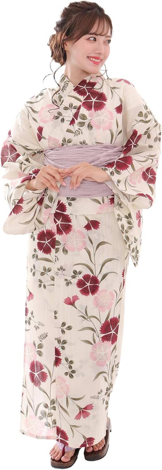 Kyoetsu Women's Yukata Set, Changeable Weaving, 6-Piece Set, Yukata, Waistband, Underwear, Geta Clogs, Waist Straps, E