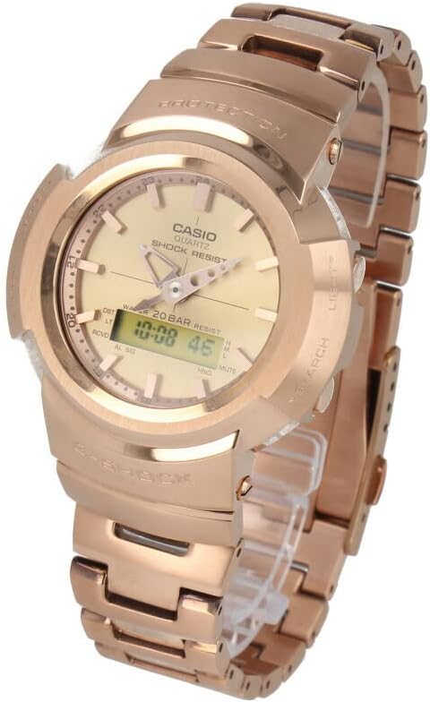 CASIO G-SHOCK AWM-500GD-4A Men's Watch, Waterproof, Radio, Solar, Analog, Stainless Steel, Pink Gold, Bracelet Type