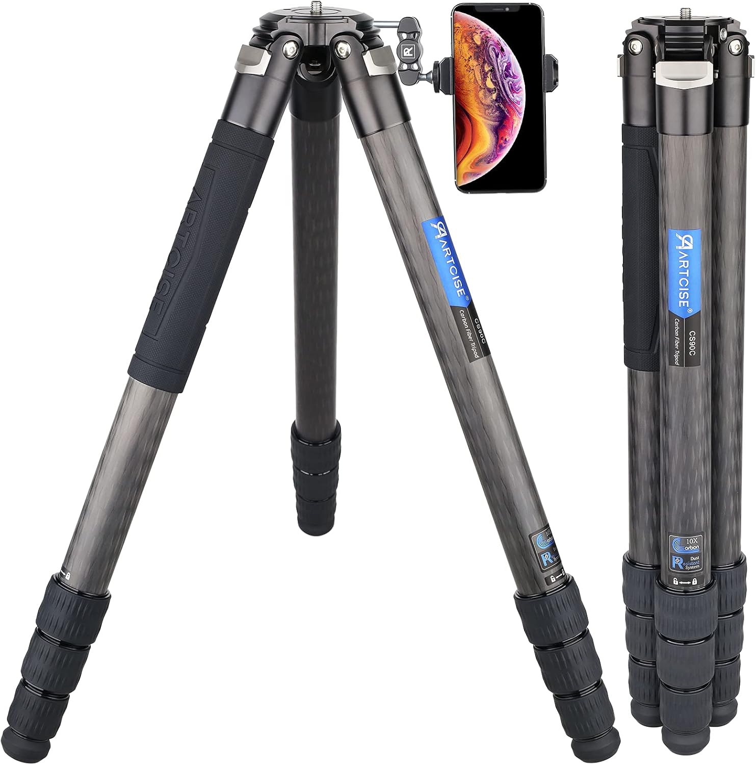 ARTCISE Carbon Tripod, Compact Travel Tripod, 1.6 inches (40 mm) Pipe Diameter, Height 66.3 inches (1690 mm), Lightweight Design, 4 Tiers, Nut Lock, Variable Monopod, Multi-Scene Application, Camera