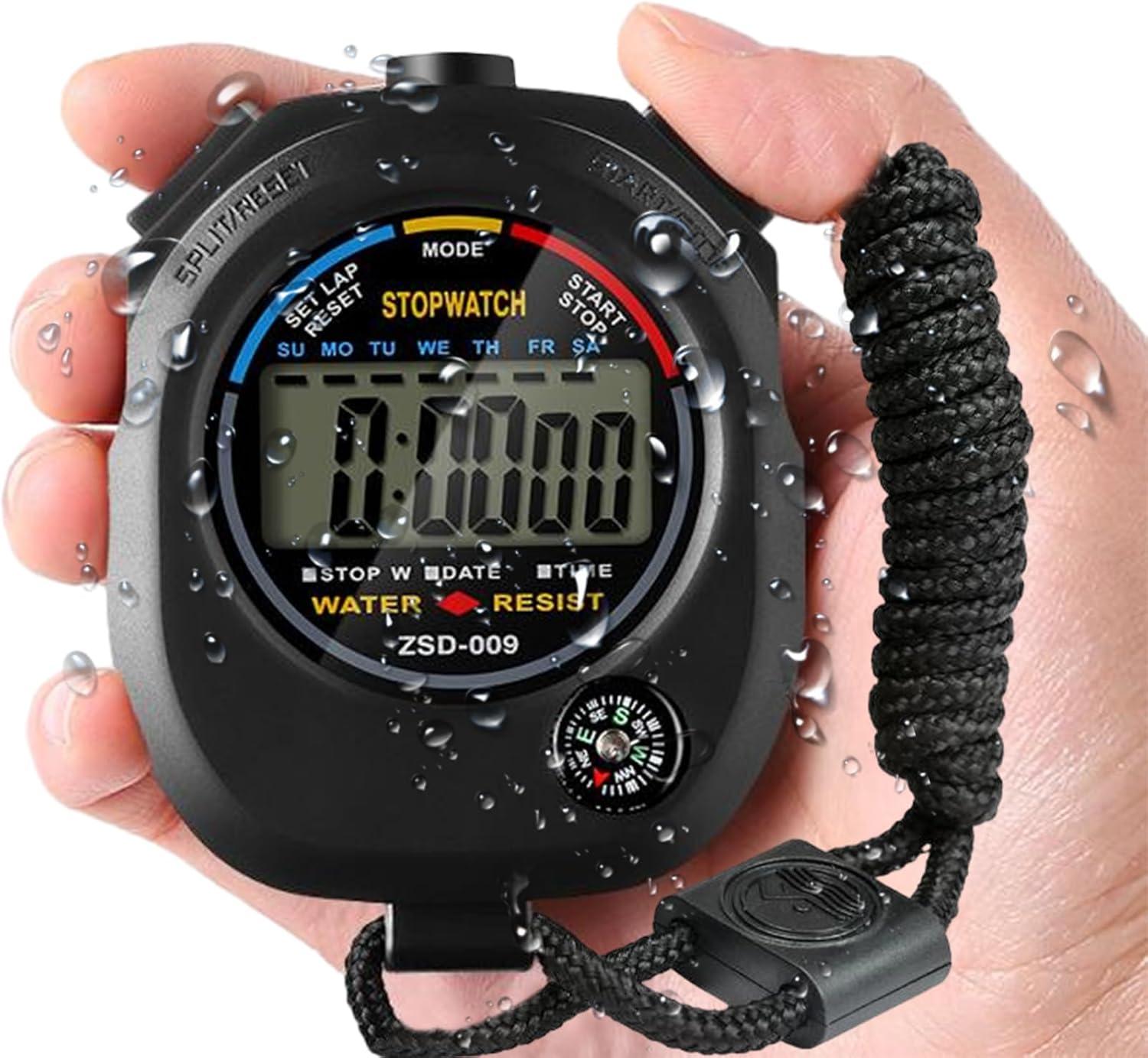 Aninako Stopwatch Sports Digital Watch Timer Waterproof High Precision Stop Watch for Referee Training Coach 2 Date Display Function with Strap and Battery (1)