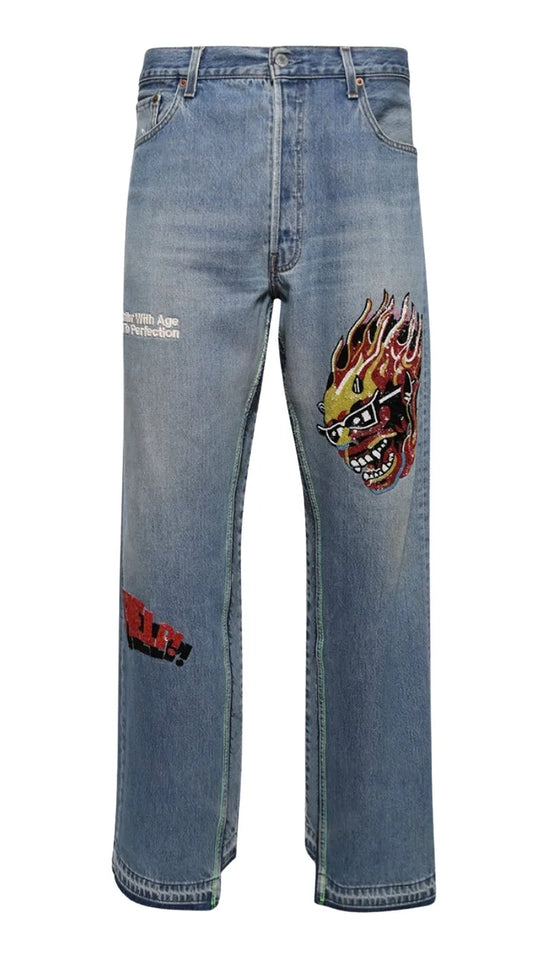 *BETTER WITH AGE 'SHAM' HAND-BEADED DOUBLE WIDE JEANS