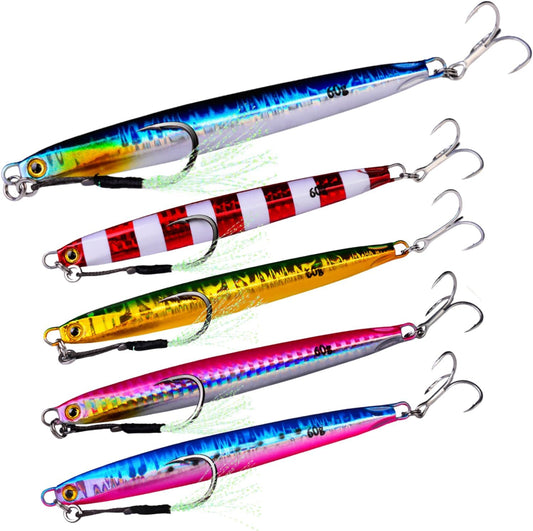 High Cost Asymmetric Metal Jigs, Set of 5, 0.3 oz (10 g), 0.7 oz (20 g), 30 g, 1.4 oz (40 g), 2.1 oz (60 g), 2.8 oz (80 g), Actual Color, Shore Jigging, Offshore, Vertical Embankment, Boat