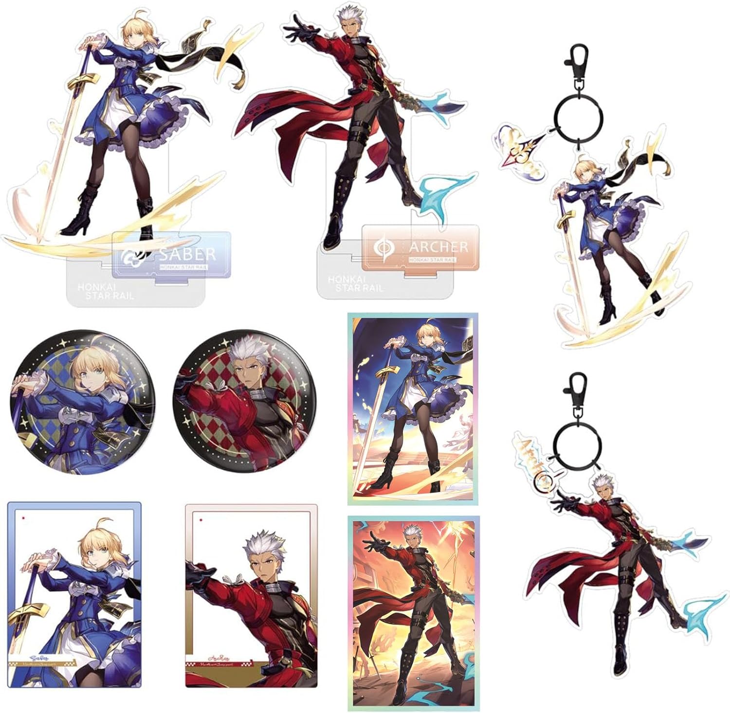崩壊:スターレイル グッズ セット コラボ フェイト セイバー Saber アーチャー Archer 福袋 アクリルスタンド 缶バッジ キーホルダー アクリルカード 色紙 萌えグッズ 置物 コレクション 誕生日 贈り物 非公式 (アーチャー 3点セット) [並行輸入品]