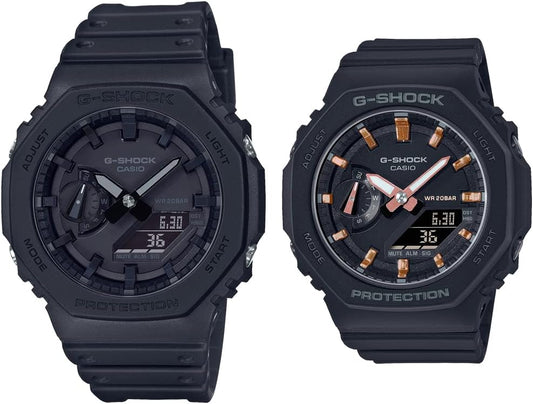 Casio GA-2100 / GMA-S2100 Pair Watch Black, all black/black, Octagon type (octagon shape)