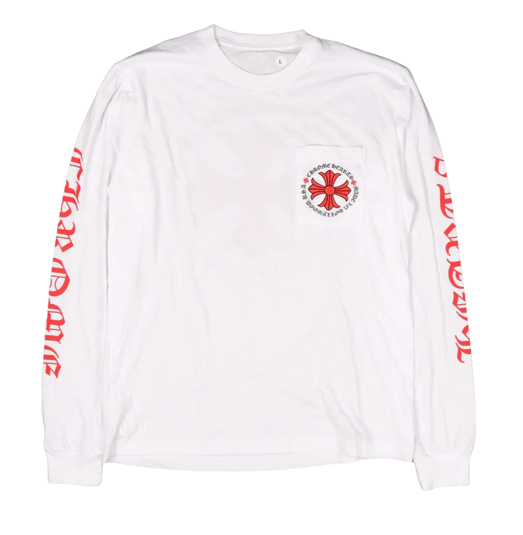 CHROME HEARTS 'RED PLUS CROSS' HOLLYWOOD WHITE LONGSLEEVE TEE