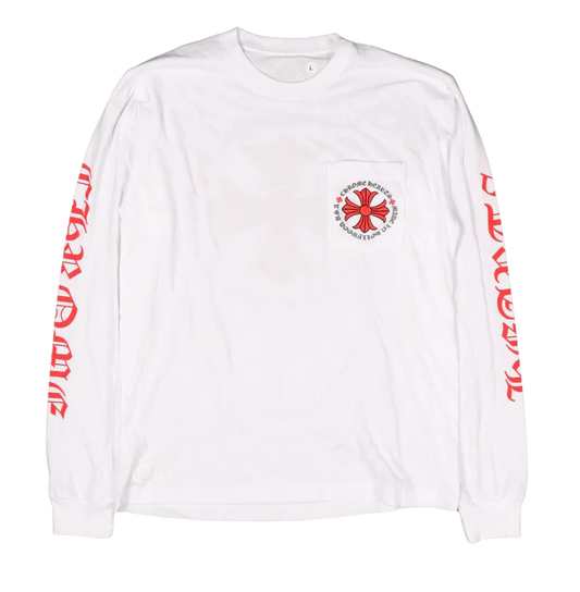 CHROME HEARTS 'RED PLUS CROSS' HOLLYWOOD WHITE LONGSLEEVE TEE