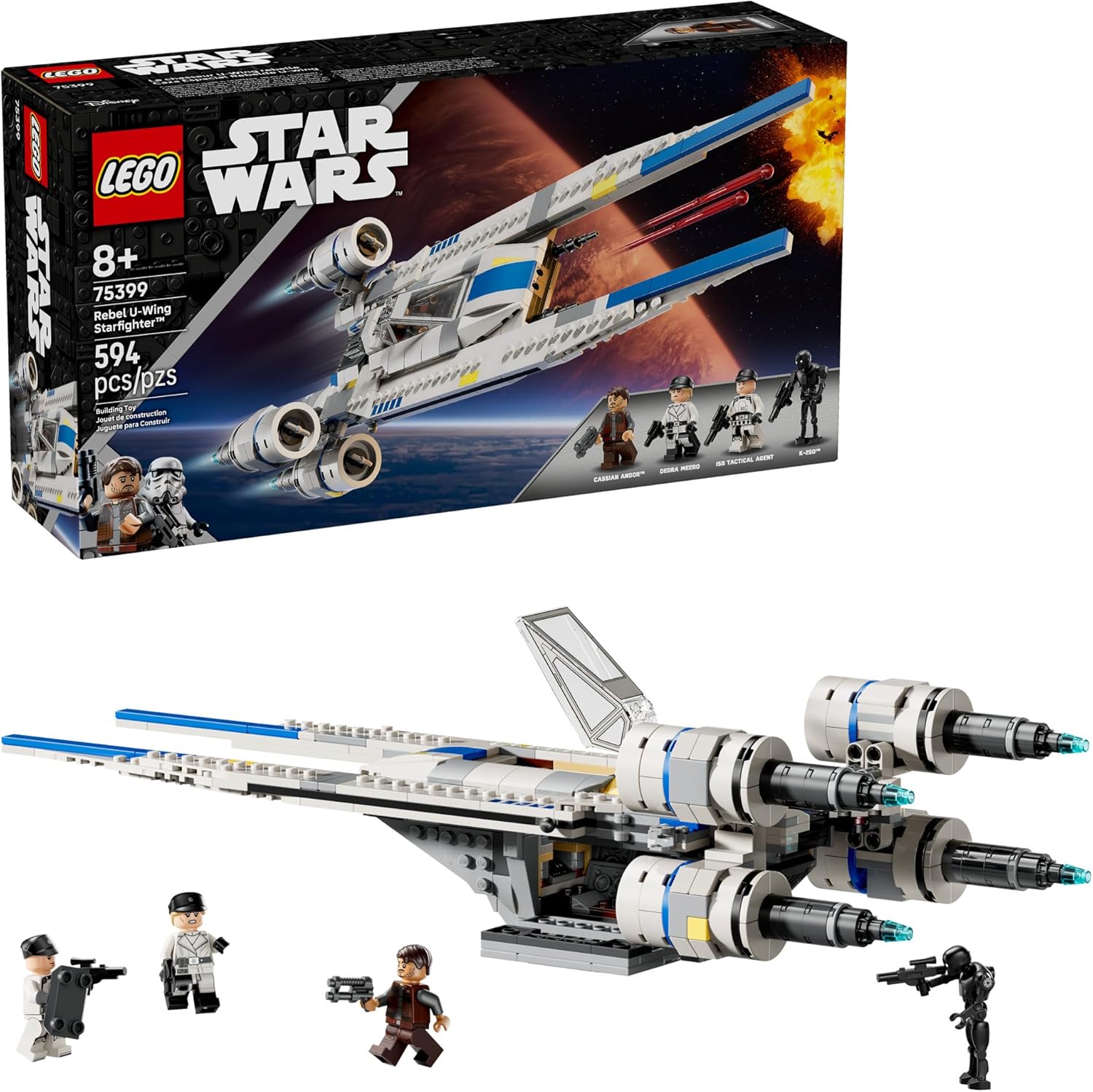 LEGO Star Wars Conjunto de Construcción U-Wing de los Rebeldes - Incluye a Cassian Andor, Dedra Meero y K-2SO - Juguete de Acción Modelo para Fans de Andor - Idea de Regalo de Cumpleaños para Niños
