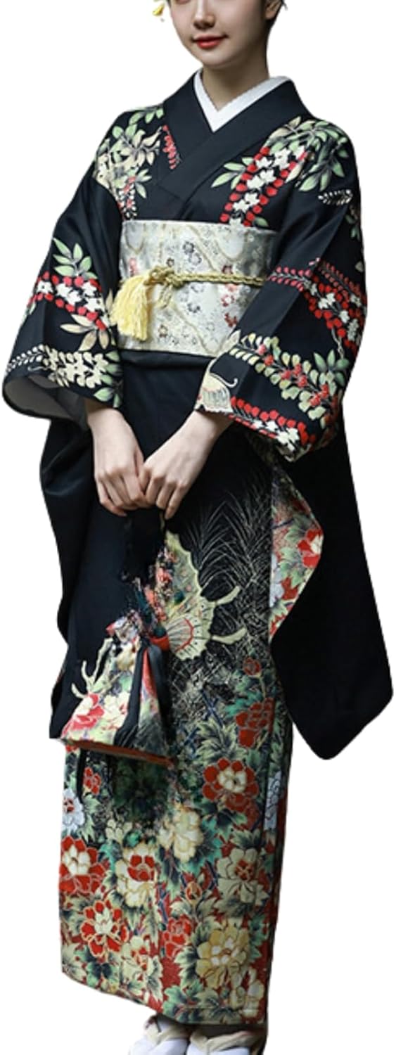 Women's Kimono Cosplay, 4-Piece Set, Long Outfit, Date Cloth, Fan, Belt Tightening, For 61.0 - 66.9 inches (155 - 170 cm), Yukata, Summer Festivals, Kimono, Kimono