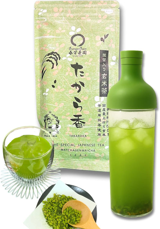 [Shunpo Tea Garden] Brown Rice Tea with Matcha, Cold Brew (Yabukita Variety Produced in Kakegawa Kikugawa, Shizuoka Prefecture/Brown Rice Tea "Takaraka" Tea with Matcha, 3.5 oz (100 g), Tea Leaves