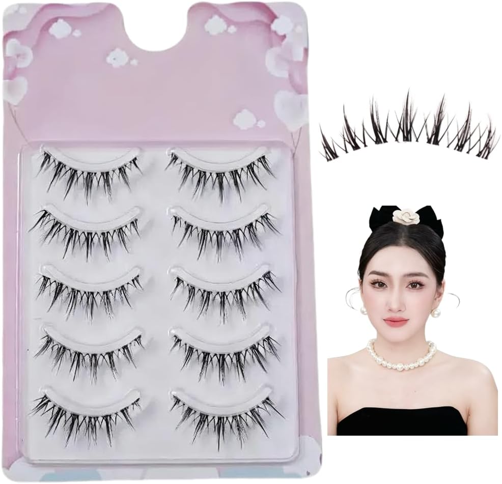 5 Pairs False Eyelashes Natural False Eyelashes Bulk False Eyelashes False Eyelashes Bulk Lashes Thin Transparent Shaft Handmade False Eyelashes Natural Idle Group Style False Eyelashes Gift for Women