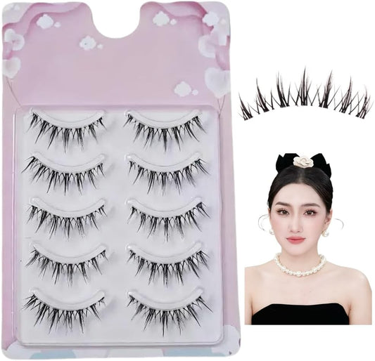 5 Pairs False Eyelashes Natural False Eyelashes Bulk False Eyelashes False Eyelashes Bulk Lashes Thin Transparent Shaft Handmade False Eyelashes Natural Idle Group Style False Eyelashes Gift for Women