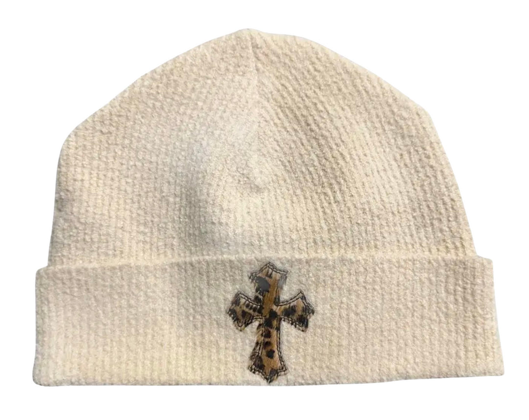 CHROME HEARTS 'CHEETAH CROSS' PONY HAIR TAN BEANIE