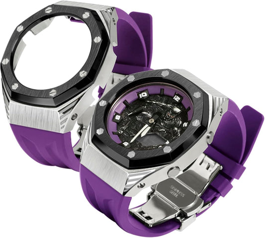 Panther Style Stainless Steel Case with Fluorine Elastic Strap - Modification Kit for Men Watch Gshock GA-2100, GA-2110, GM-2100