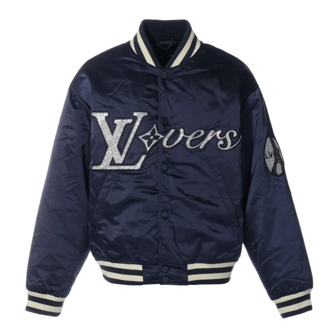 LOUIS VUITTON 'LOVERS' NAVY VARSITY BOMBER JACKET