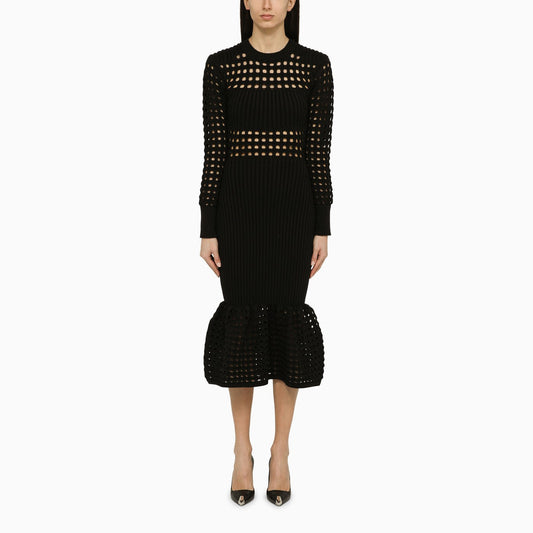 Alexander McQueen アレクサンダー・マック・クイーン・ブラック・ニット・ミディ・ドレス - Image 1