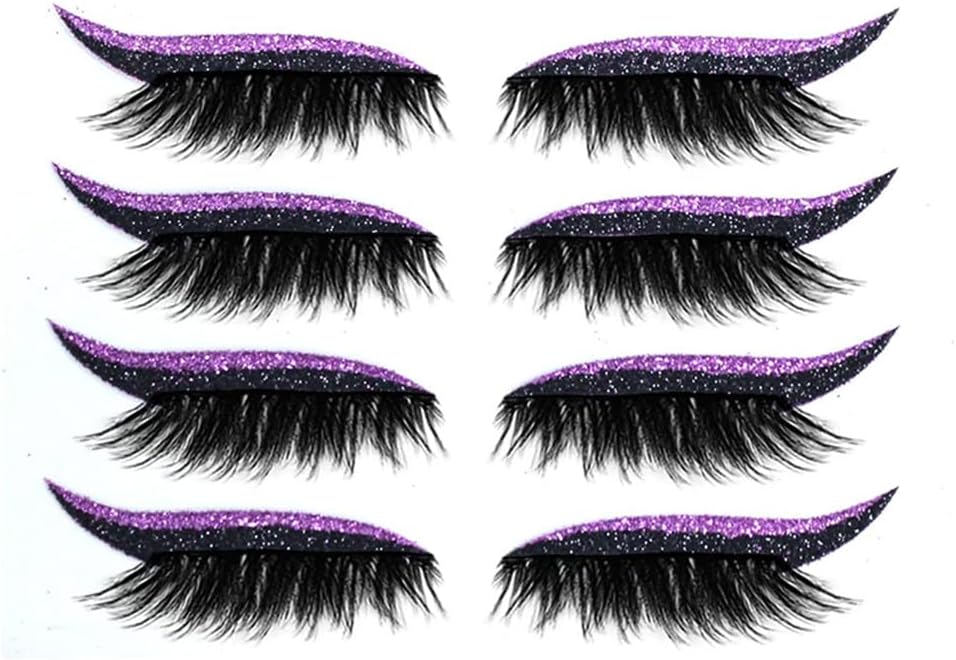 Eyelash Eyeliner Seal, Eyelash Seal, Natural Waterproof Eyelash Makeup Stickers for Women Instant (4 Pairs, Purple)