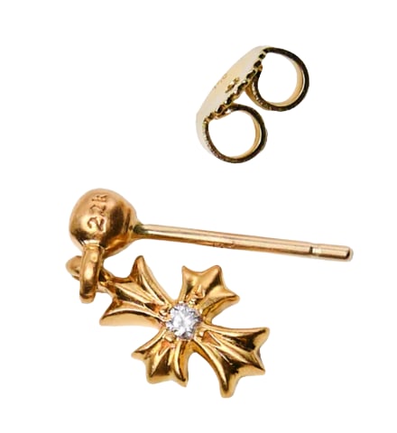 CHROME HEARTS 'GOLD' CROSS DIAMOND EARRING